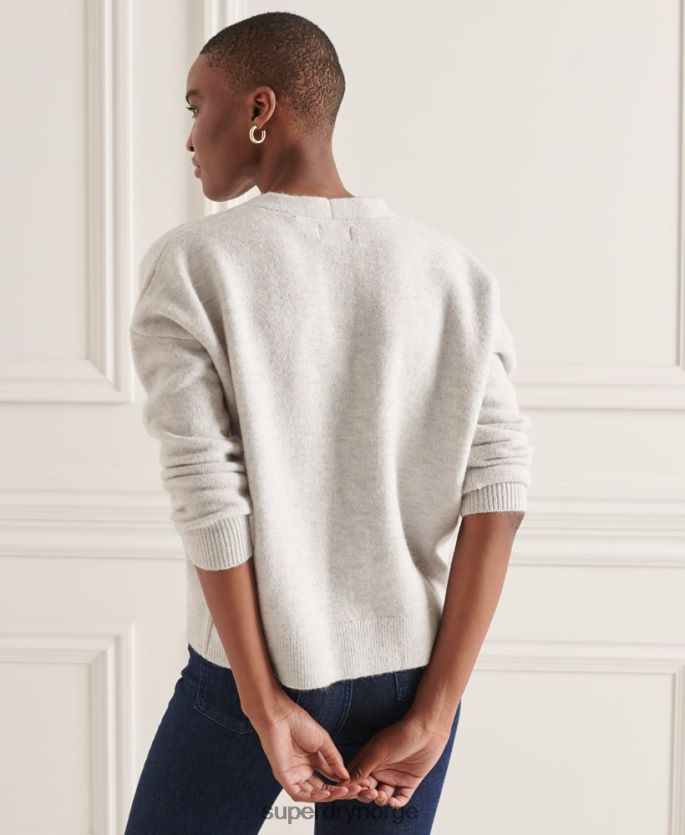 Superdry lysegrå klær 86P46D4033 studios slouch v-hals strikket genser kvinner