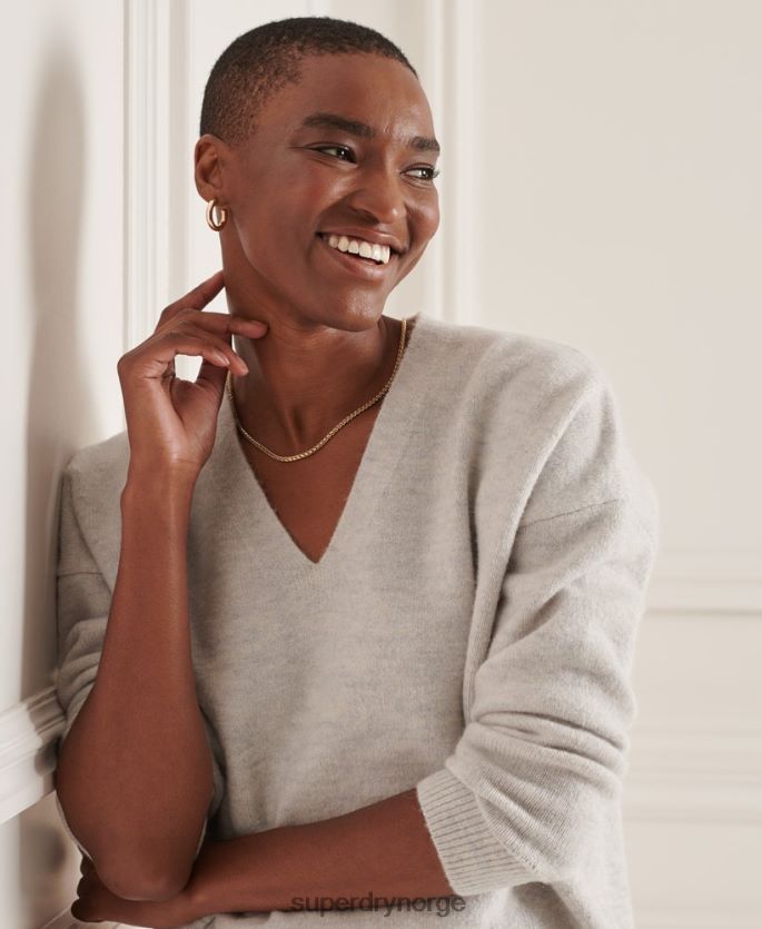 Superdry lysegrå klær 86P46D4033 studios slouch v-hals strikket genser kvinner