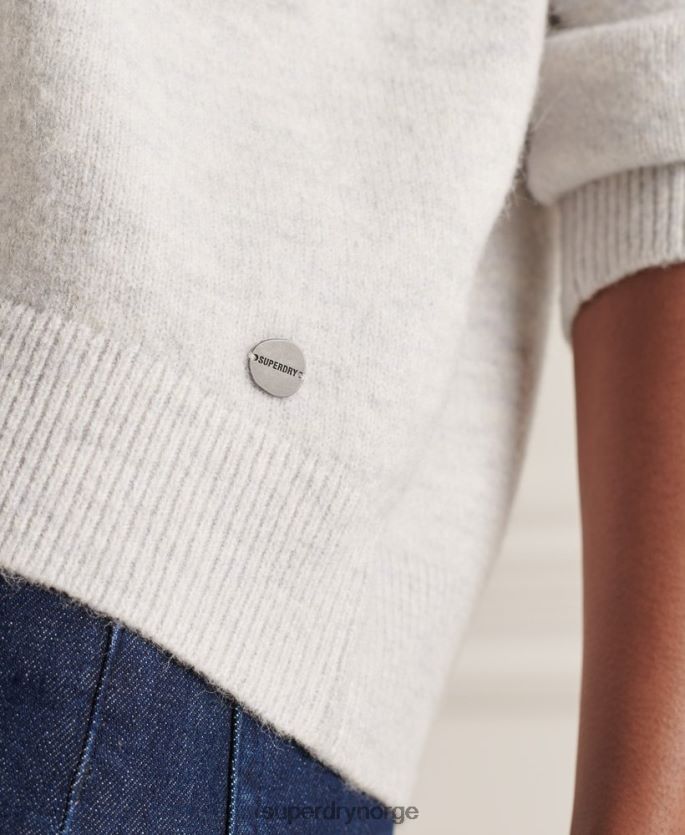 Superdry lysegrå klær 86P46D4033 studios slouch v-hals strikket genser kvinner