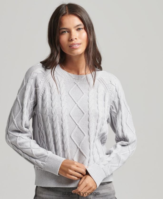 Superdry lysegrå klær 86P46D4040 genser for kabelbesetning i bomull kvinner