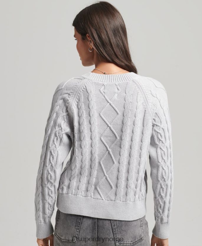 Superdry lysegrå klær 86P46D4040 genser for kabelbesetning i bomull kvinner