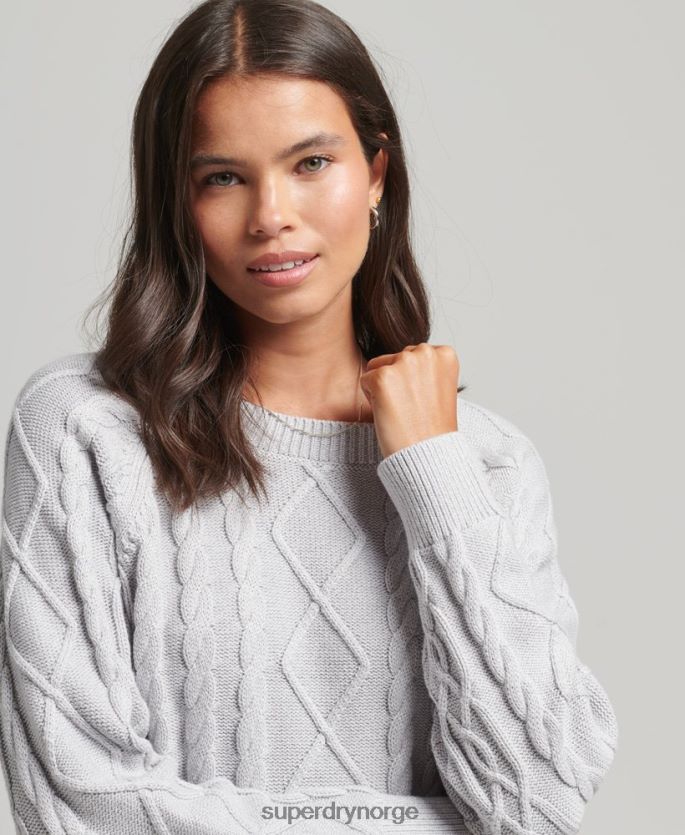 Superdry lysegrå klær 86P46D4040 genser for kabelbesetning i bomull kvinner