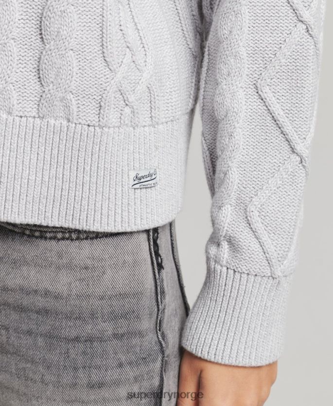 Superdry lysegrå klær 86P46D4040 genser for kabelbesetning i bomull kvinner