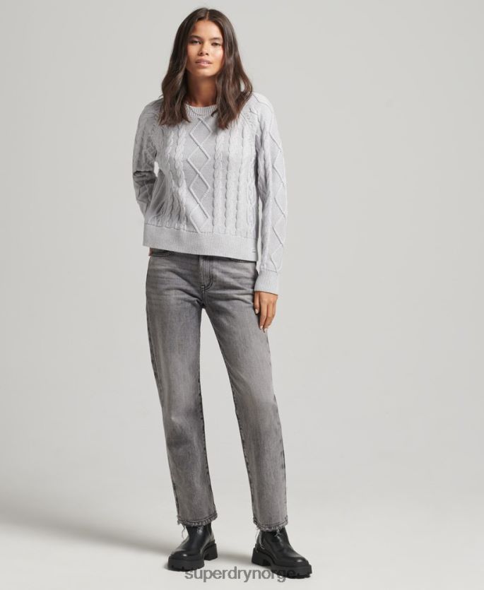 Superdry lysegrå klær 86P46D4040 genser for kabelbesetning i bomull kvinner