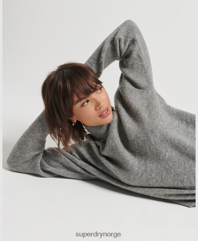 Superdry lysegrå klær 86P46D6630 vintage essensiell genser med falsk hals kvinner