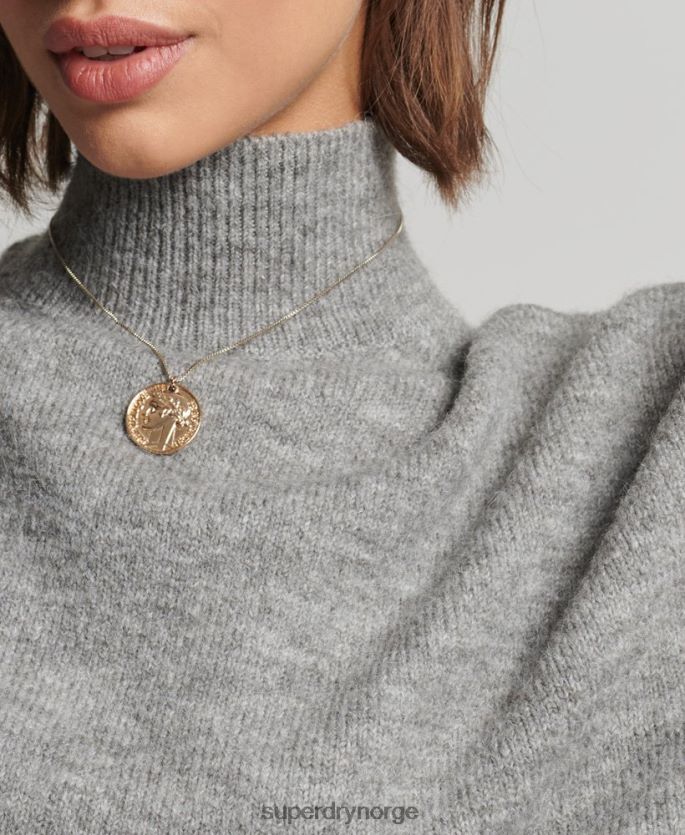 Superdry lysegrå klær 86P46D6630 vintage essensiell genser med falsk hals kvinner