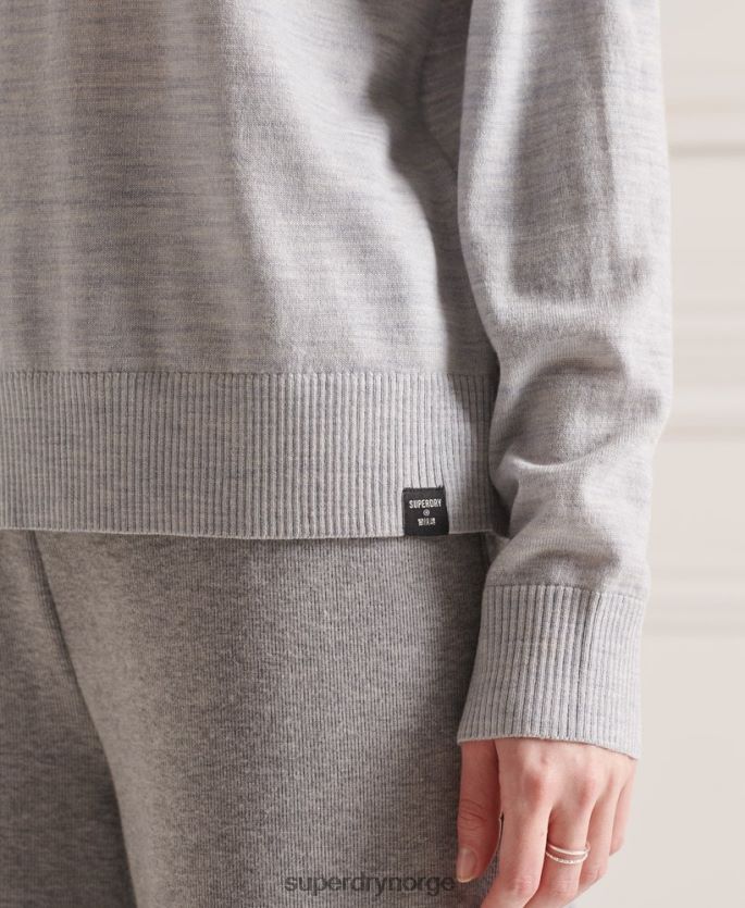 Superdry lysegrå klær 86P46D6651 merino drop shoulder genser med rullehals kvinner