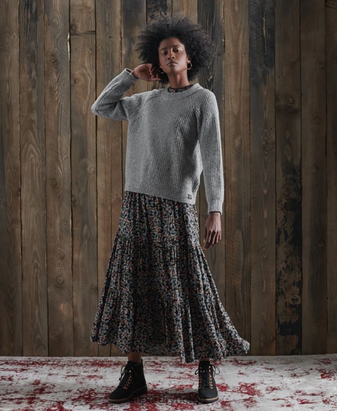 Superdry lysegrå klær 86P46D6766 freya tweed crew jumper kvinner