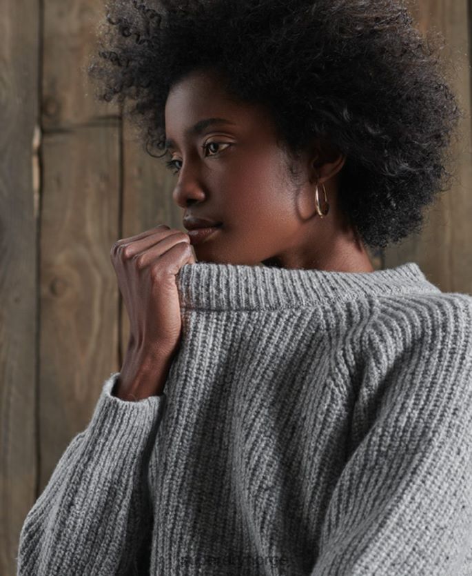 Superdry lysegrå klær 86P46D6766 freya tweed crew jumper kvinner