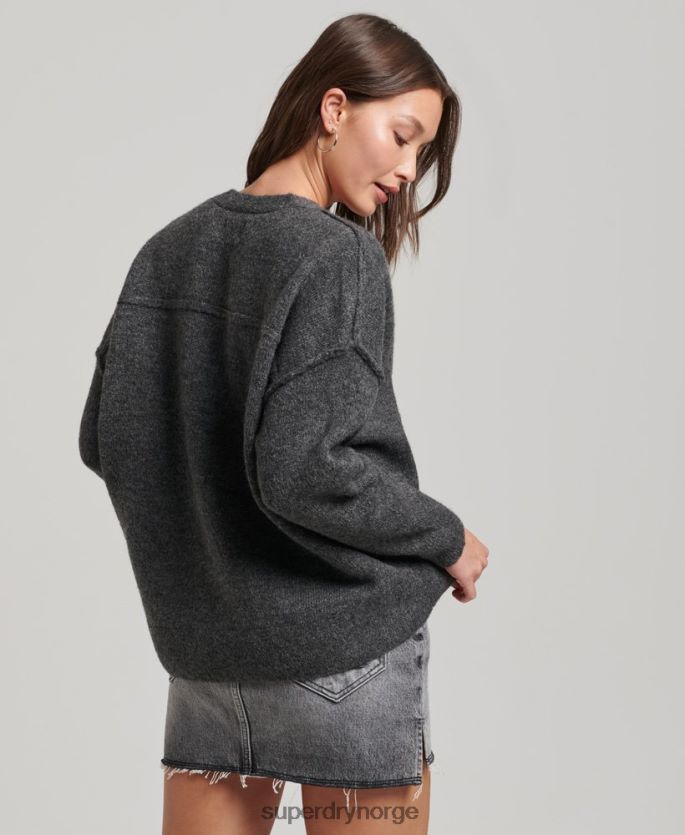 Superdry mørk grå klær 86P46D3982 oversized genser med v-hals kvinner