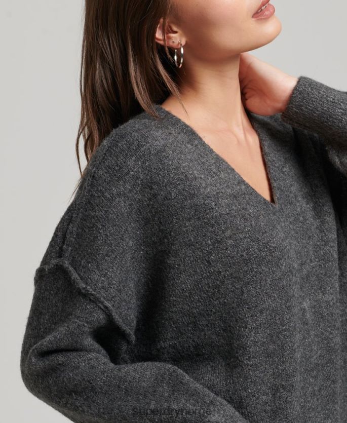 Superdry mørk grå klær 86P46D3982 oversized genser med v-hals kvinner
