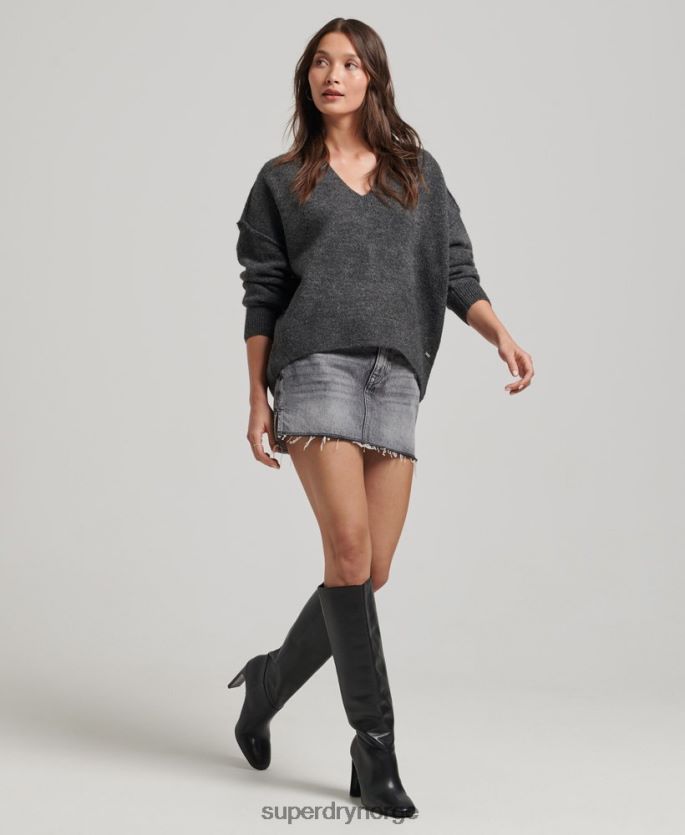 Superdry mørk grå klær 86P46D3982 oversized genser med v-hals kvinner