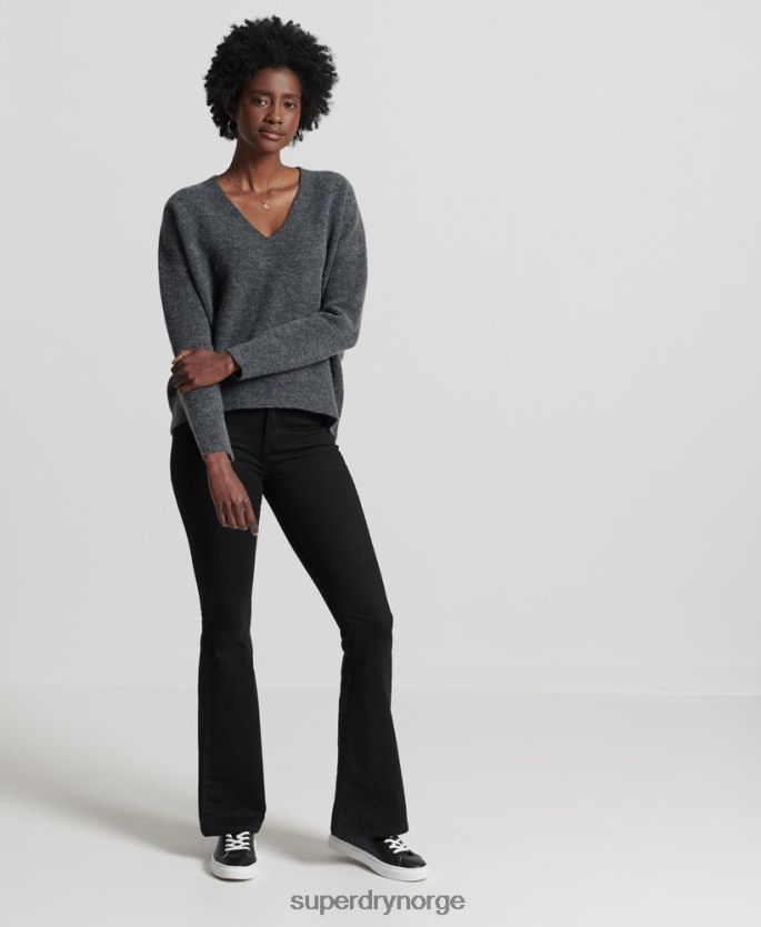 Superdry mørk grå klær 86P46D3992 studios slouch v-hals strikket genser kvinner