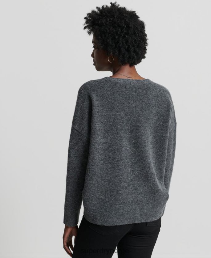 Superdry mørk grå klær 86P46D3992 studios slouch v-hals strikket genser kvinner