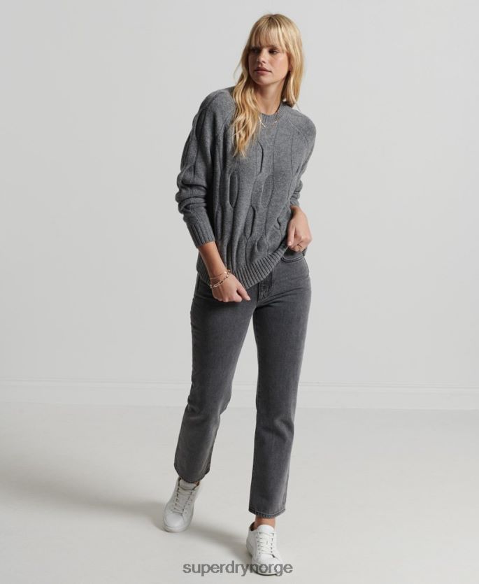 Superdry mørk grå klær 86P46D6725 studios kabelstrikket genser kvinner