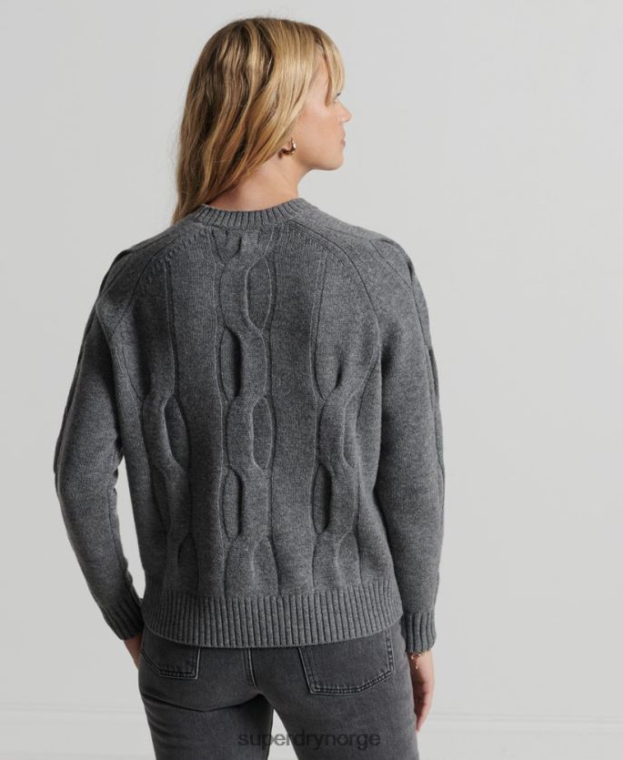 Superdry mørk grå klær 86P46D6725 studios kabelstrikket genser kvinner