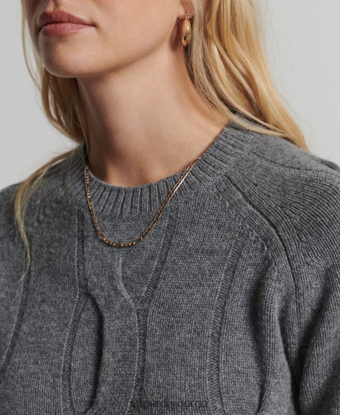 Superdry mørk grå klær 86P46D6725 studios kabelstrikket genser kvinner