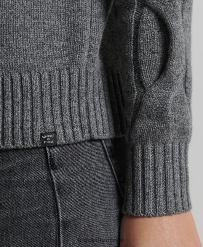 Superdry mørk grå klær 86P46D6725 studios kabelstrikket genser kvinner