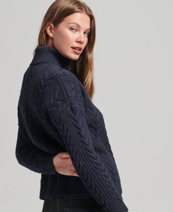 Superdry marinen klær 86P46D3985 drop shoulder kabel genser med rullehals kvinner