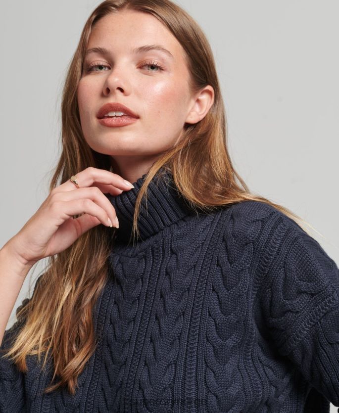 Superdry marinen klær 86P46D3985 drop shoulder kabel genser med rullehals kvinner