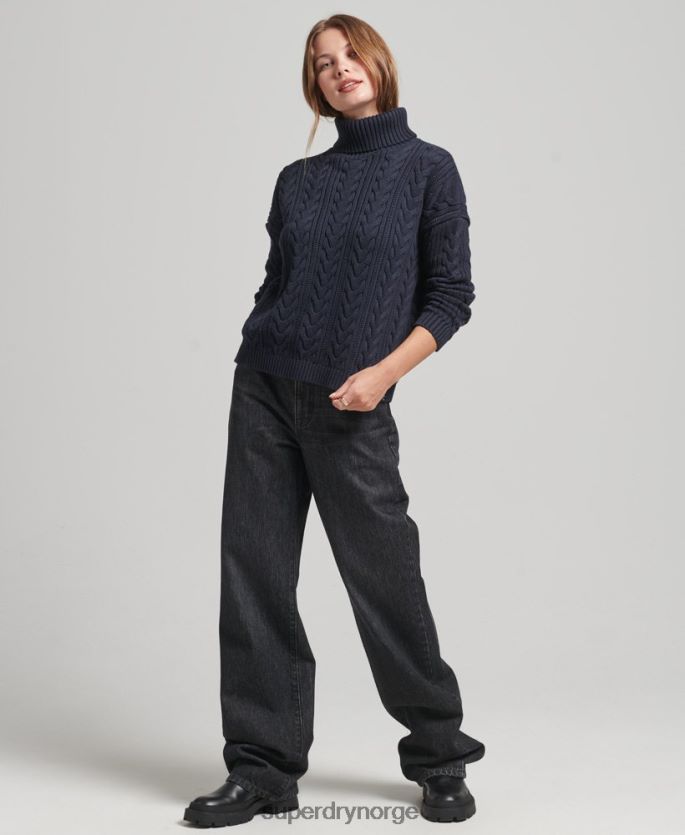 Superdry marinen klær 86P46D3985 drop shoulder kabel genser med rullehals kvinner