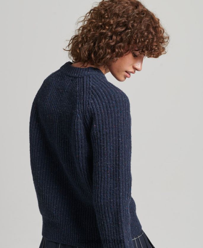 Superdry marinen klær 86P46D3988 Ribbestrikket genser i tweed med rund hals kvinner