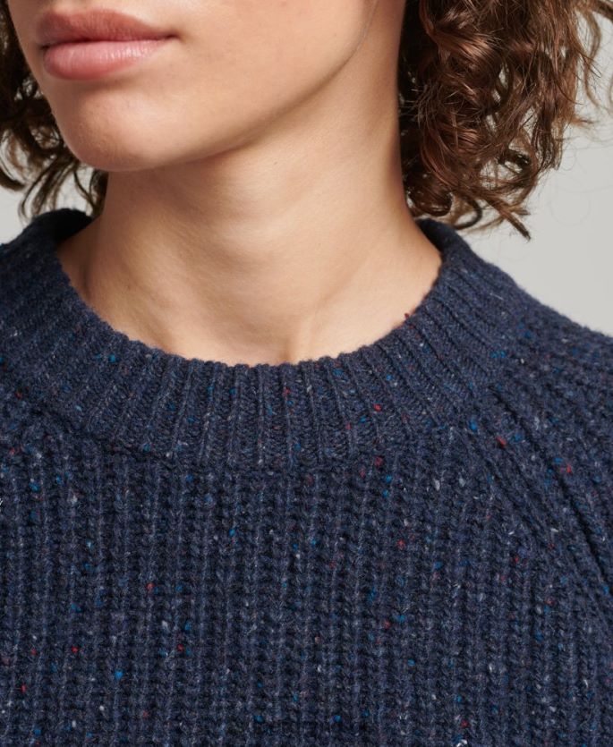 Superdry marinen klær 86P46D3988 Ribbestrikket genser i tweed med rund hals kvinner