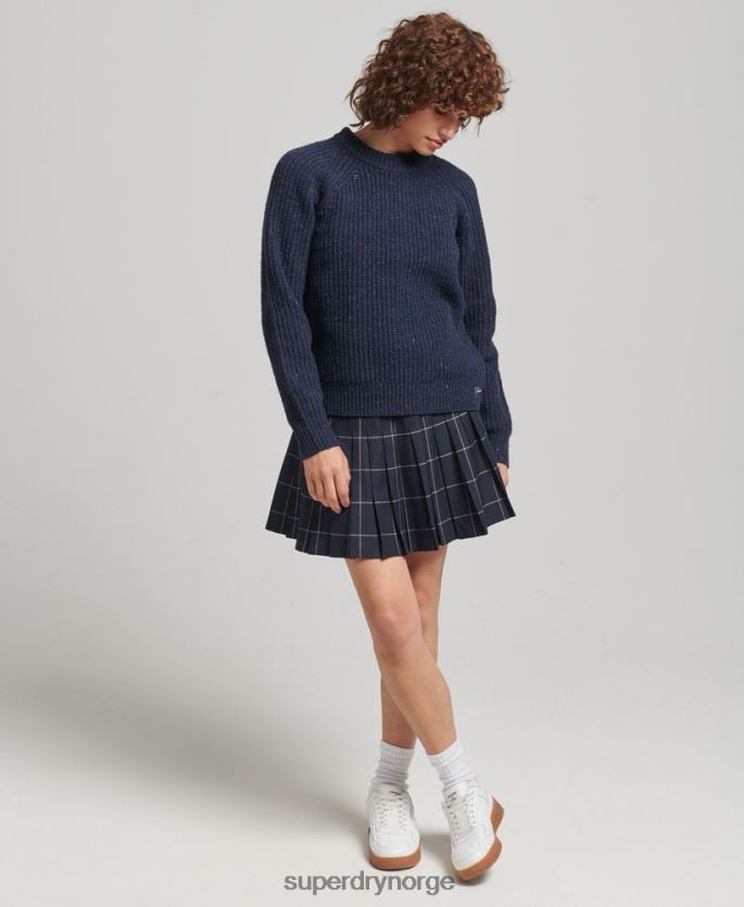 Superdry marinen klær 86P46D3988 Ribbestrikket genser i tweed med rund hals kvinner