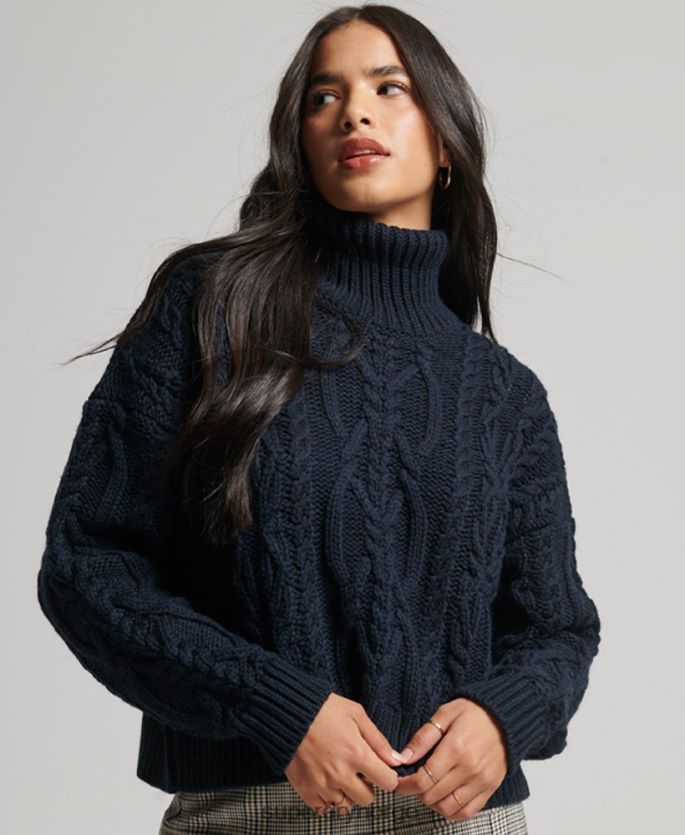 Superdry marinen klær 86P46D3991 kabelstrikket genser med polo hals kvinner