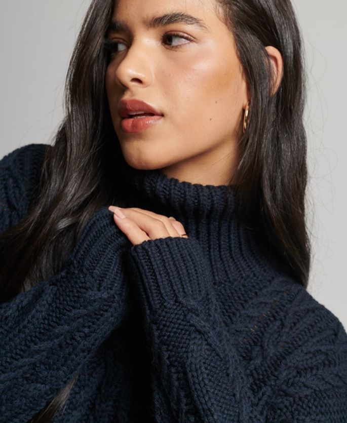 Superdry marinen klær 86P46D3991 kabelstrikket genser med polo hals kvinner