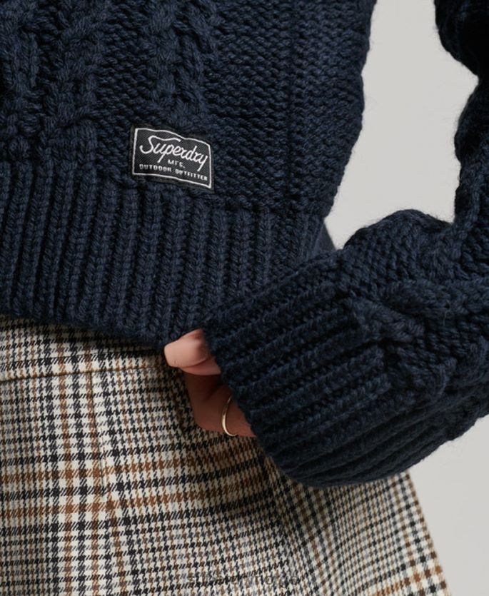 Superdry marinen klær 86P46D3991 kabelstrikket genser med polo hals kvinner