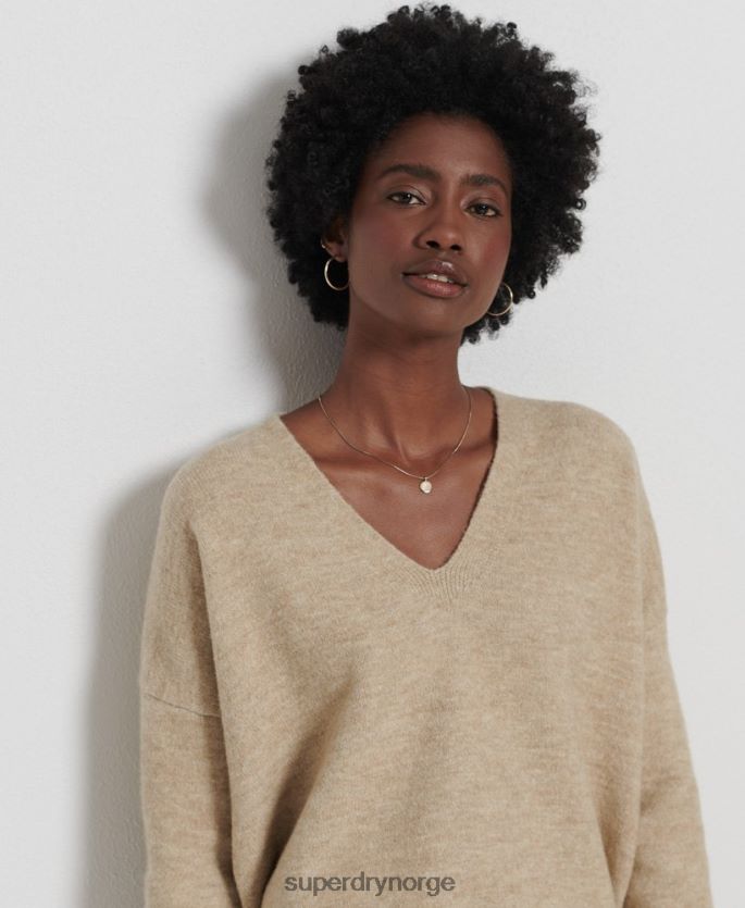 Superdry naken klær 86P46D4016 studios slouch v-hals strikket genser kvinner
