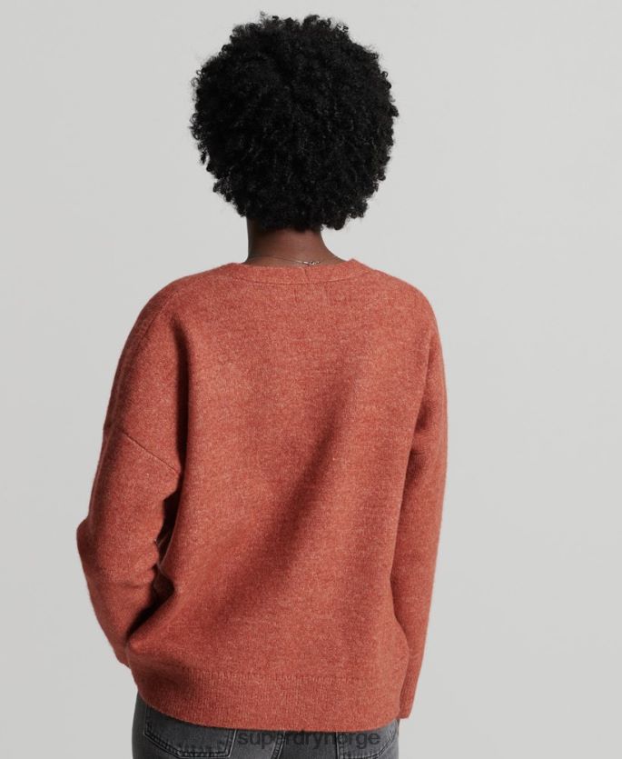 Superdry oransje klær 86P46D3984 studios slouch v-hals strikket genser kvinner