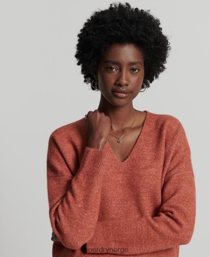 Superdry oransje klær 86P46D3984 studios slouch v-hals strikket genser kvinner