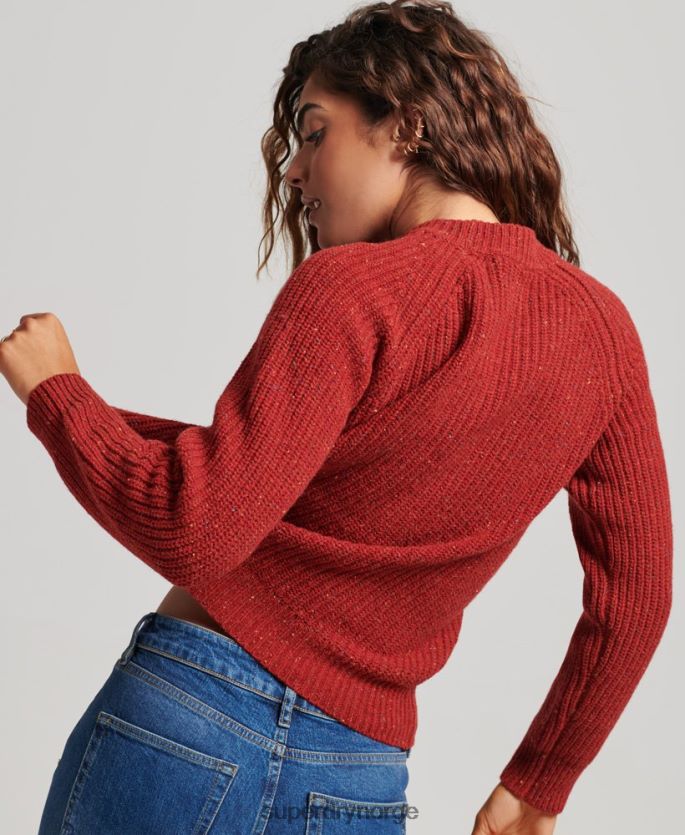 Superdry rød klær 86P46D3960 Ribbestrikket genser i tweed med rund hals kvinner