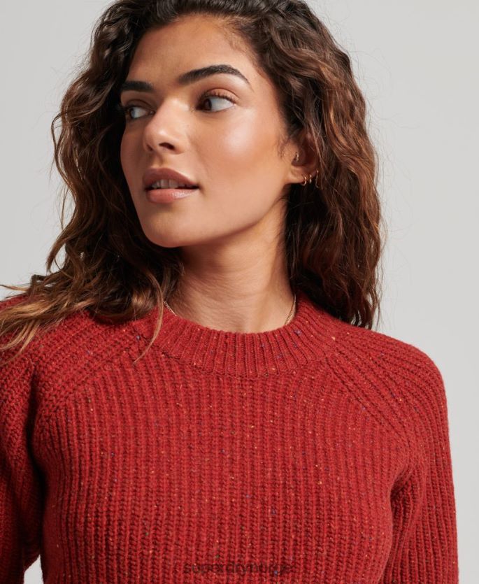 Superdry rød klær 86P46D3960 Ribbestrikket genser i tweed med rund hals kvinner