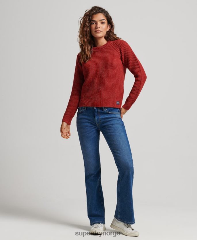Superdry rød klær 86P46D3960 Ribbestrikket genser i tweed med rund hals kvinner