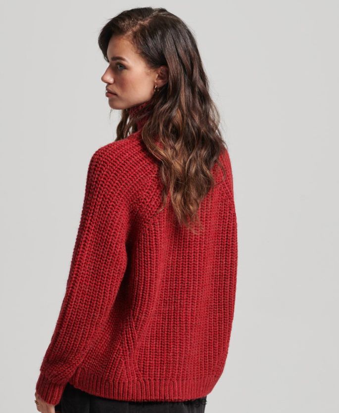 Superdry rød klær 86P46D3969 strikket genser med rullehals kvinner