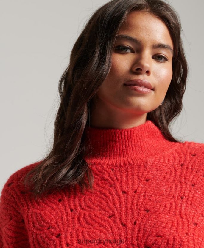 Superdry rød klær 86P46D3977 pointelle kabelstrikket genser kvinner