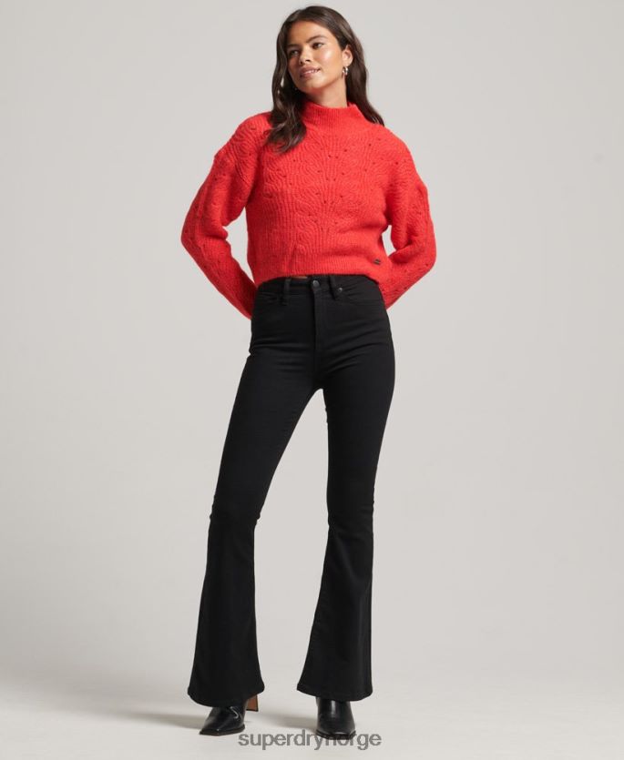 Superdry rød klær 86P46D3977 pointelle kabelstrikket genser kvinner