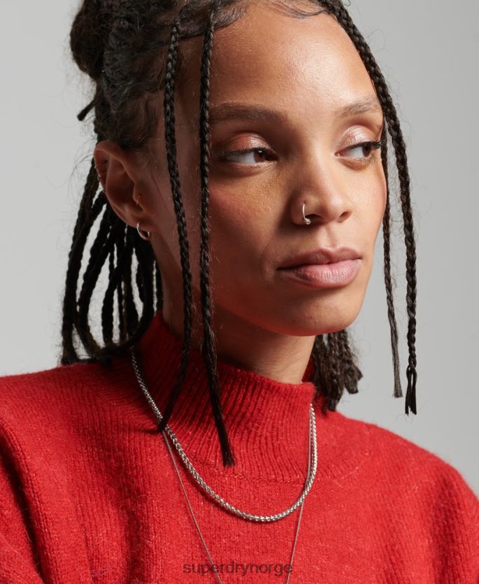 Superdry rød klær 86P46D3987 vintage essensiell genser med falsk hals kvinner