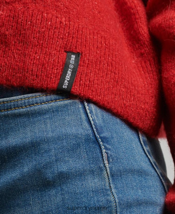 Superdry rød klær 86P46D3987 vintage essensiell genser med falsk hals kvinner