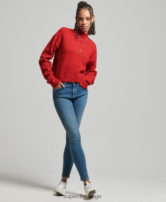 Superdry rød klær 86P46D3987 vintage essensiell genser med falsk hals kvinner