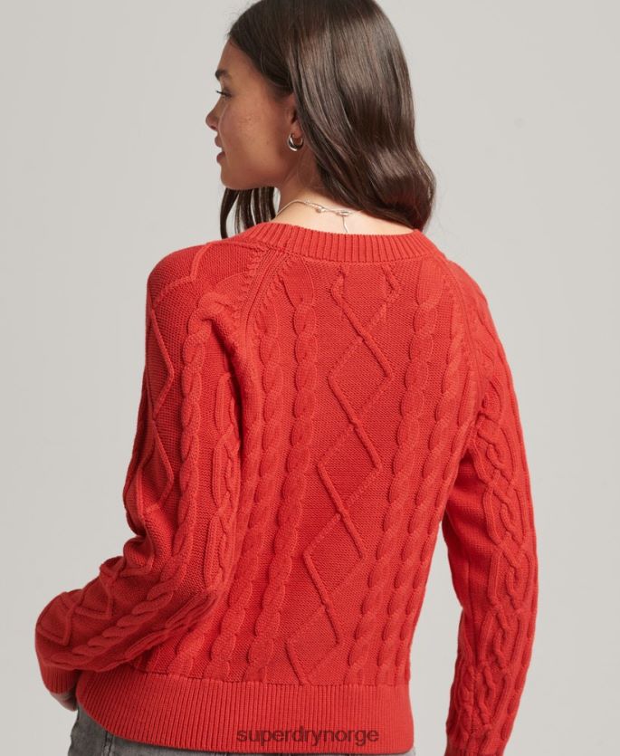 Superdry rød klær 86P46D4038 genser for kabelbesetning i bomull kvinner