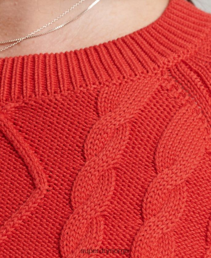 Superdry rød klær 86P46D4038 genser for kabelbesetning i bomull kvinner
