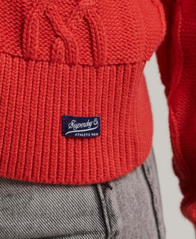 Superdry rød klær 86P46D4038 genser for kabelbesetning i bomull kvinner