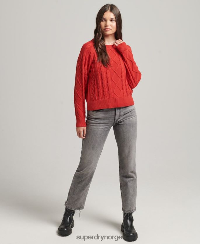 Superdry rød klær 86P46D4038 genser for kabelbesetning i bomull kvinner