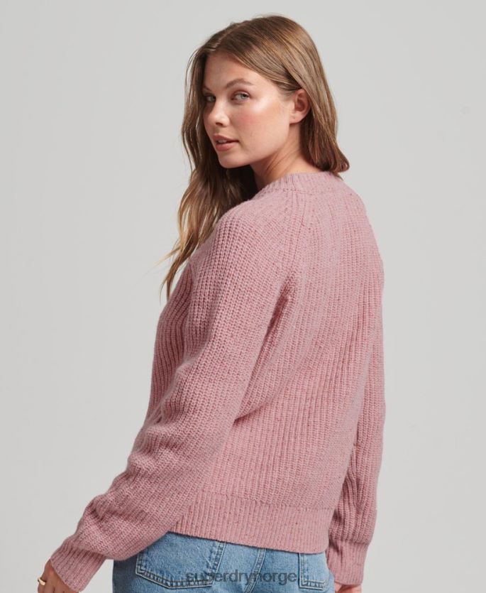 Superdry rosa klær 86P46D3952 Ribbestrikket genser i tweed med rund hals kvinner