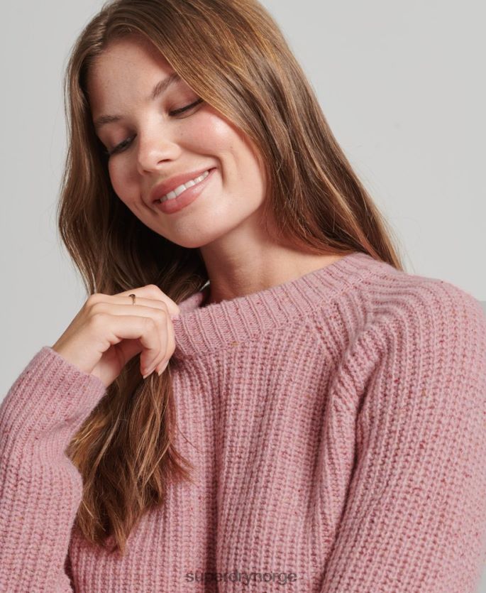 Superdry rosa klær 86P46D3952 Ribbestrikket genser i tweed med rund hals kvinner