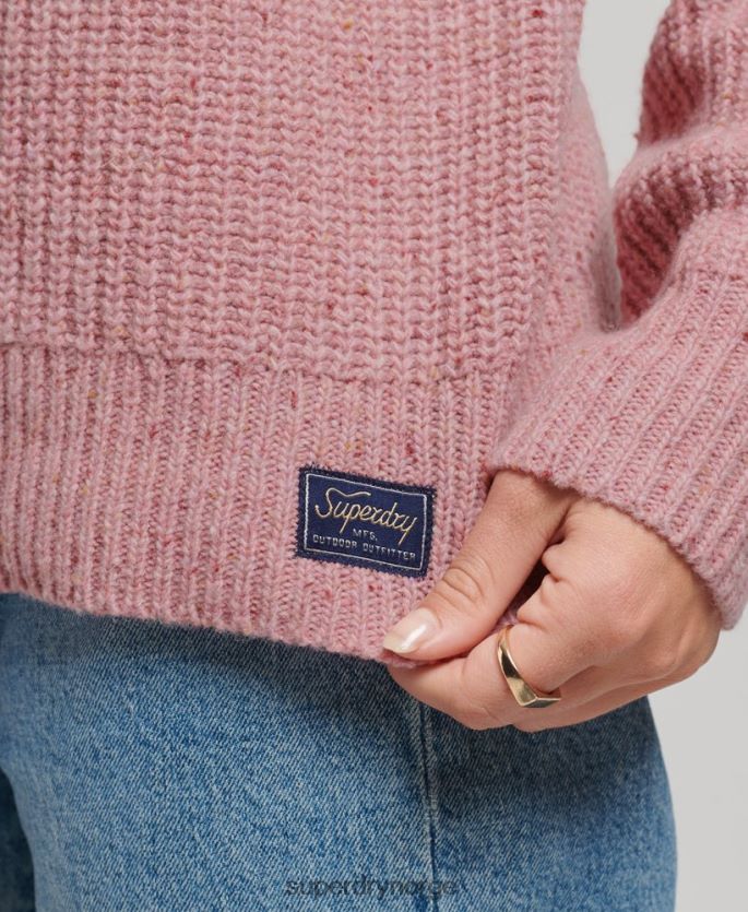 Superdry rosa klær 86P46D3952 Ribbestrikket genser i tweed med rund hals kvinner